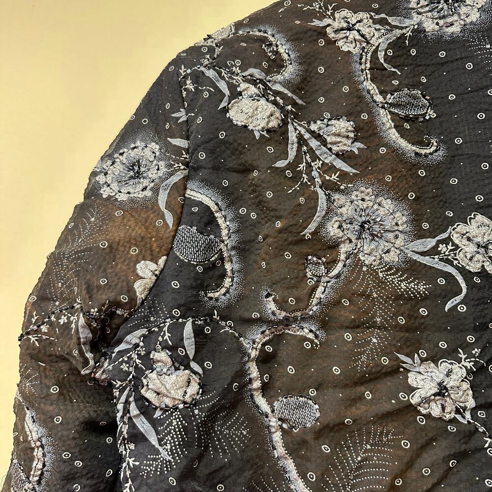 Vintage Floral Pattern Size M Black Beaded Puffer Jacket Trim FLAWED - Picture 6 of 11